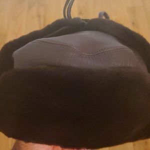 Russian brown leather mink and Cashmere hat